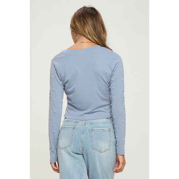 Faux Pearl Crop Top And Cardigan Set - Picture 4 of 7